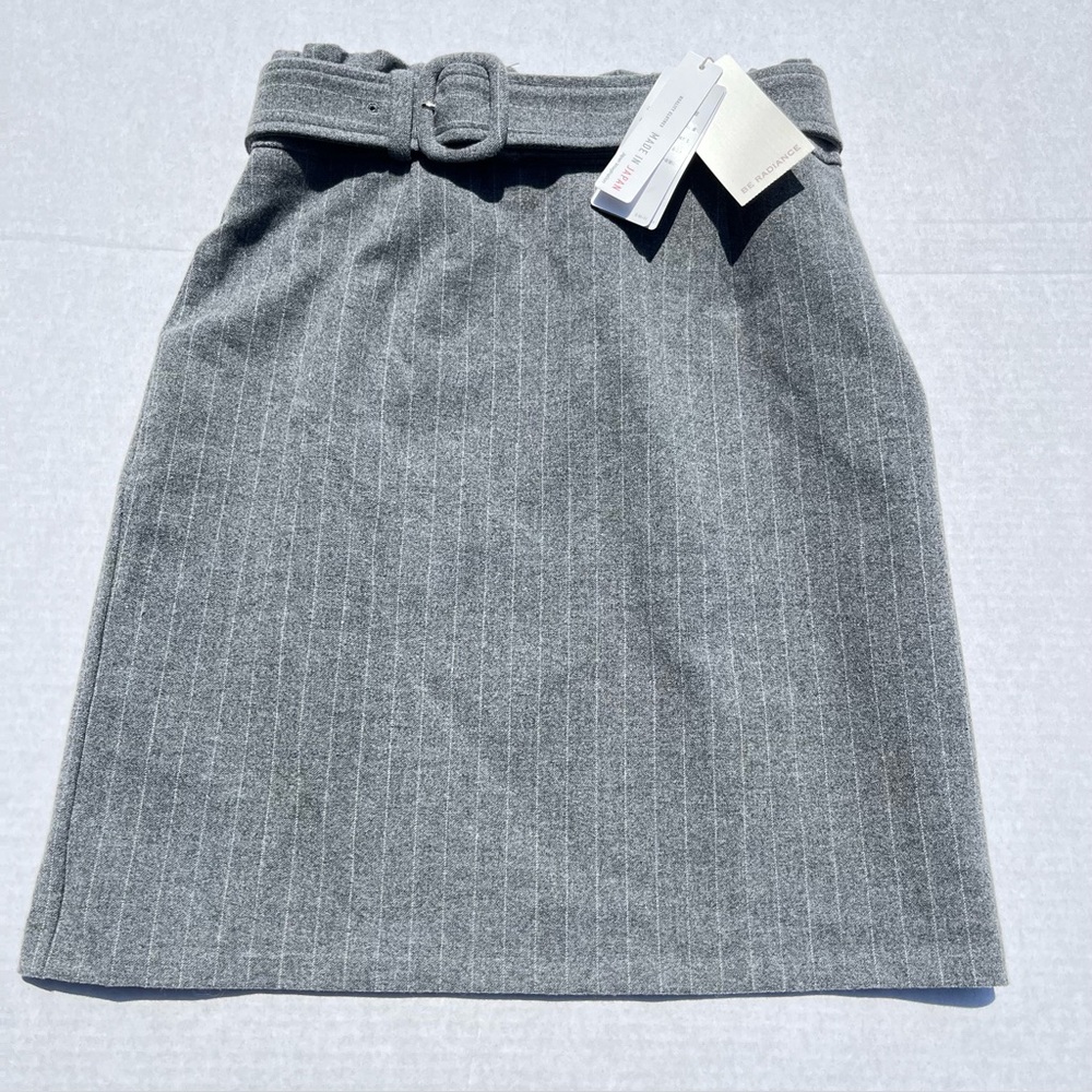 BE RADIANCE Skirt Girls One Size Grey Pinstripe Belted Lined A-Line Stretch